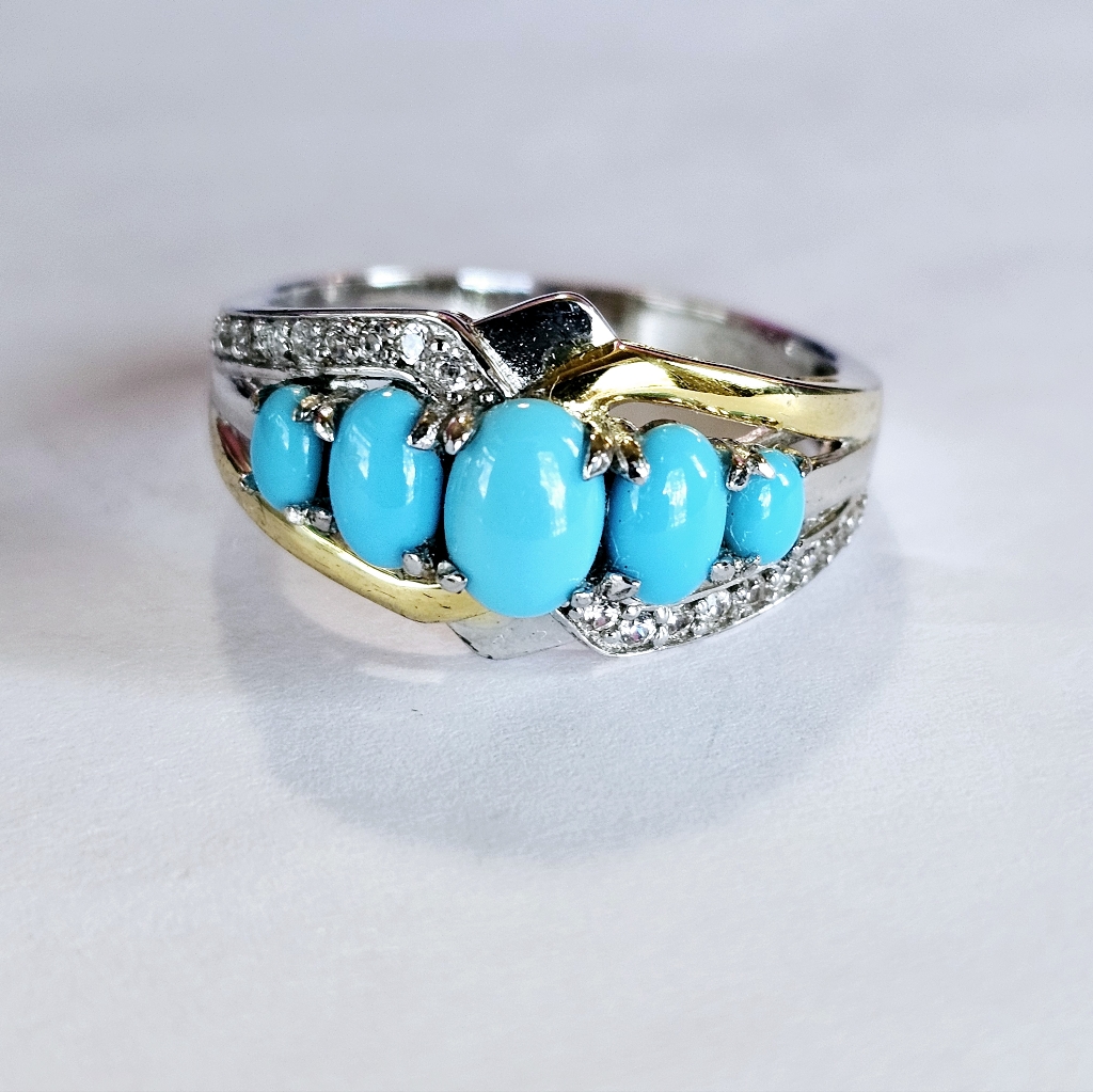 Gorgeous Natural Sleeping Beauty Turquoise & Diamond Ring Sz 10!